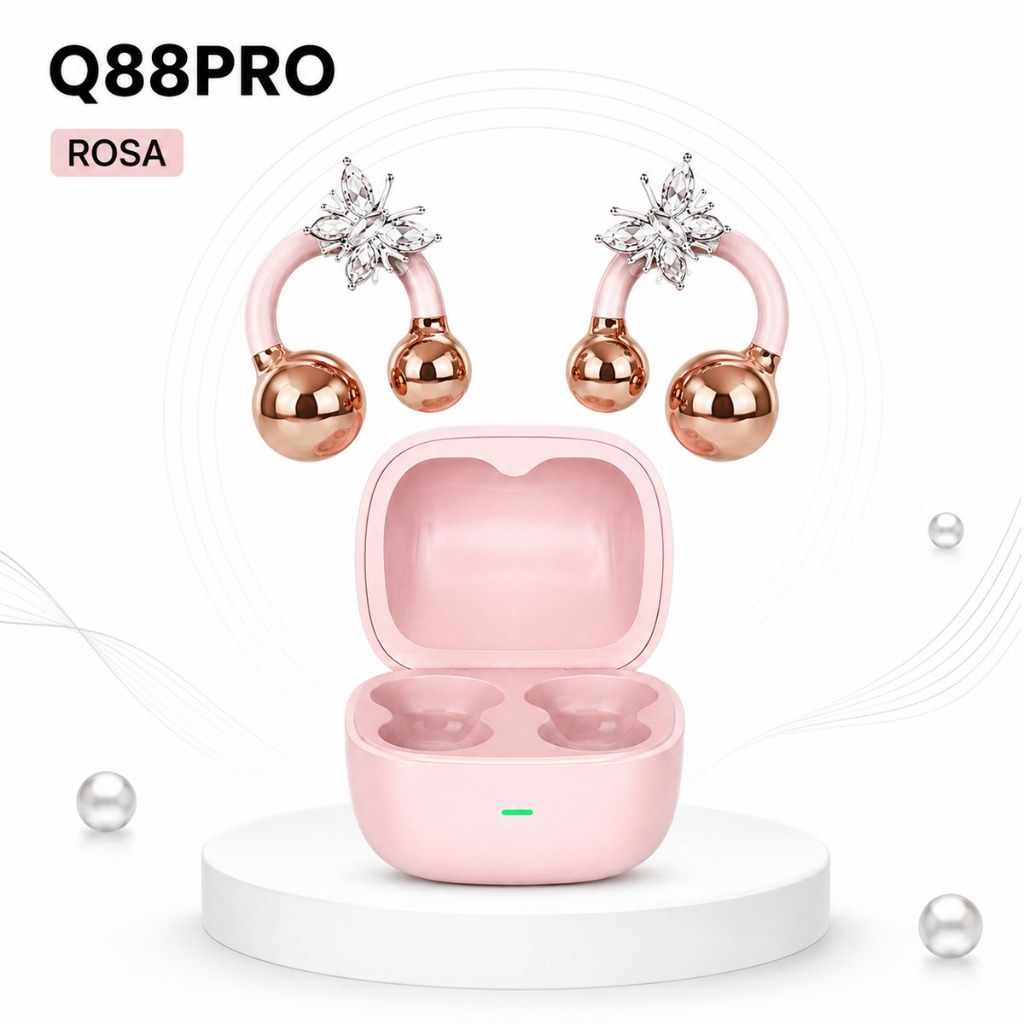 Fone de Ouvido Bluetooth Q88PRO Ear Clip Borboleta 5.4 Sem Fio Gamer Baixa Latência Bateria 24H