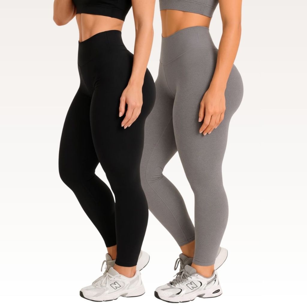 Kit 2 Calças Legging Feminina Cintura Alta e Modeladora Academia Fitness Básica Confortável Suplex Academia Treino