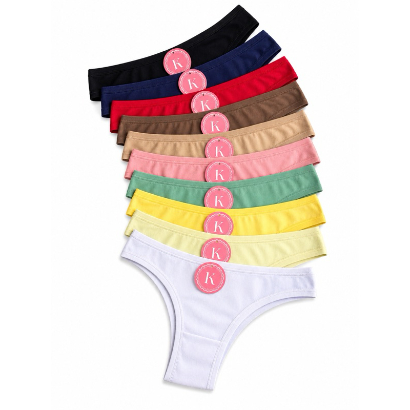 Kit 10 Calcinhas de Algodão Premium Vilma Slim — Tanga Encorpada Confortável | Krol Moda Íntima
