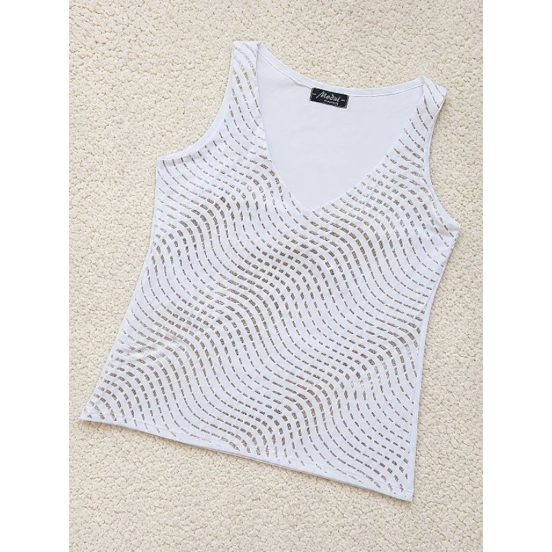 Blusa Regata Feminina cor branca com brilhos - Elegante, festas ou até mesmo ano novo