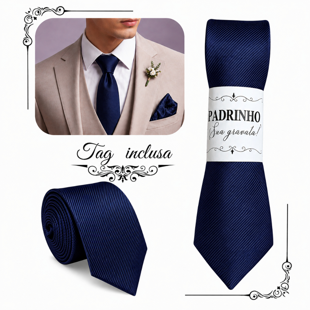Kit 04 a 20 Gravatas Azul marinho Slim Para Padrinhos e Casamento
