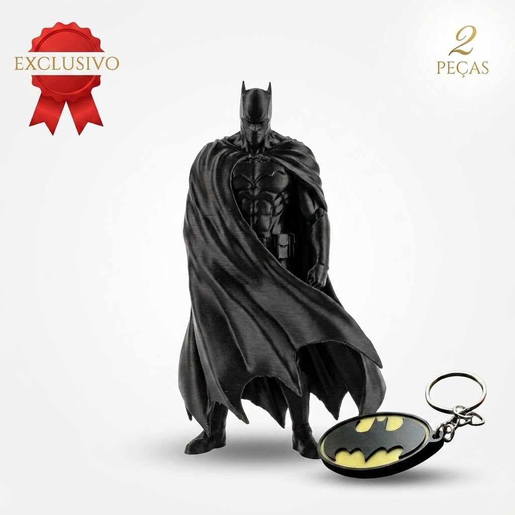 Kit Batman Boneco 12cm + Chaveiro Logo Batman Colecionável Decoração Presente 2 Peças