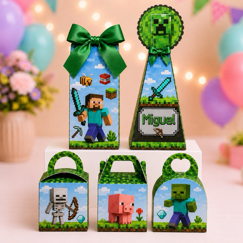 Caixinhas Personalizadas Minecraft para lembrancinha de festa, aniversário, mesversario.