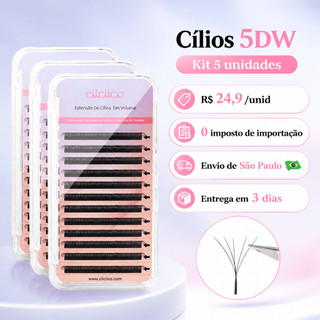 Cilciico Cílios 5D W Volume Hollywoody para Extensão de Cílios Natural 0,07mm Kit 4 CX En…
