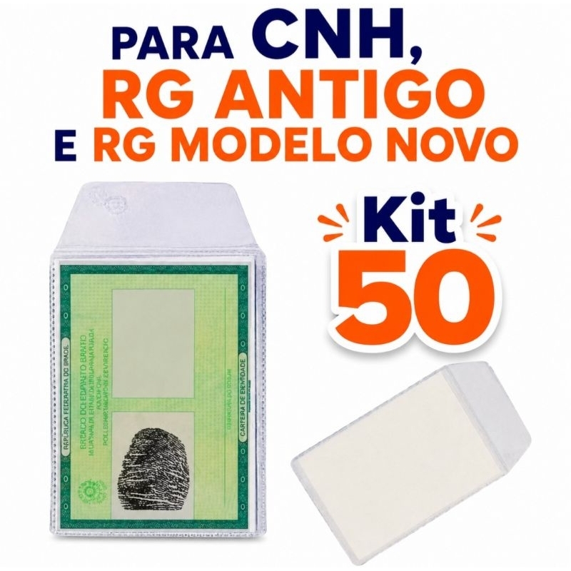 Capinha Para Documentos Pvc Transparente Cristal Capa Plástica Para CNH CPF RG ANTIGO RG NOVO TÍTULO Kit 50 Und