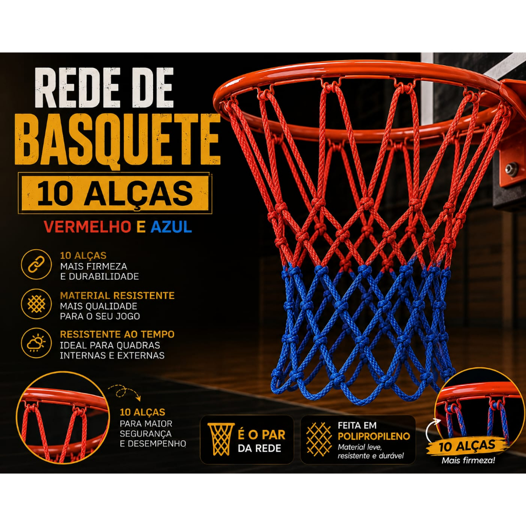 Par de rede basquete fio4mm duplo 10 alças em seda pp