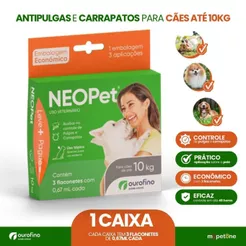 Antipulgas Neopet 0,67mL Cães até 10Kg Ourofino 3 Flaconetes