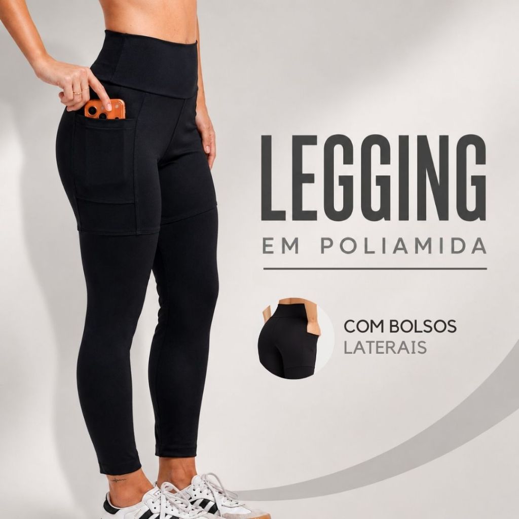 Calça Legging Feminina Compressão com Bolso Academia Fitness Zero Transparência Confortável