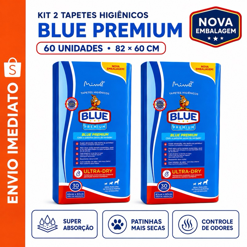 Tapete Higiênico para Cachorro Blue Premium Ultra Dry 82x60cm Antivazamento