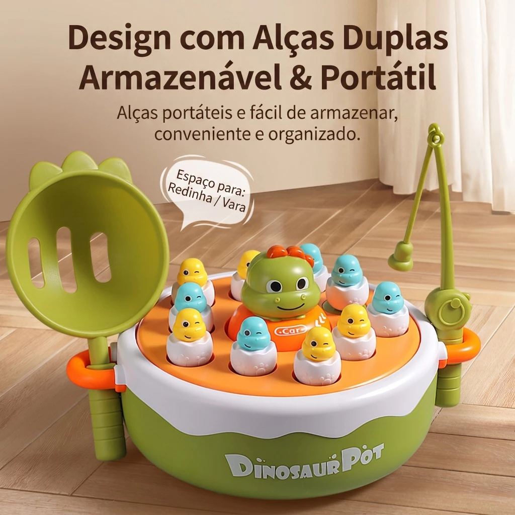 Brinquedo Infantil 4 em 1 Pescaria Dinossauro Magnético Musical Boliche Jogo Educativo Interativo