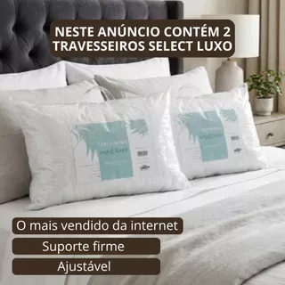 Kit 2 Travesseiros Select Luxo Fibra Importada Antialérgico Macio Branco 50x70cm Lavável Alto
