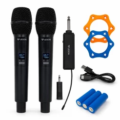 Kit 2 Microfones Sem Fio Leson UHF Recarregável P10 USB-C Igreja Karaokê Palestra Eventos