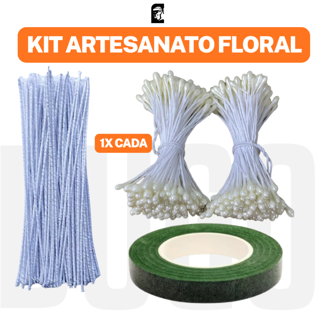 Kit Artesanato Flores - Pistilo + Fital Floral + Arame 10cm