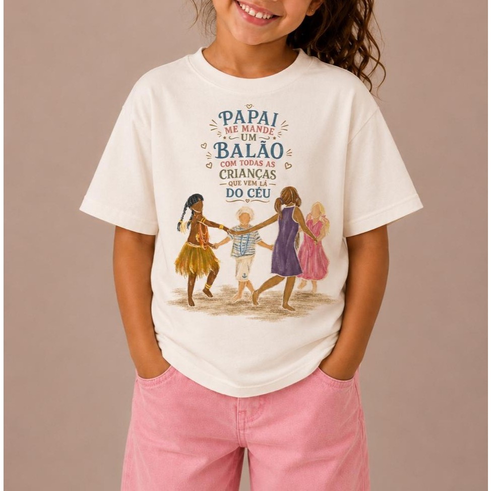 Camiseta São Cosme e São Damião Infantil Unissex Ibeji Papai Me Mande um Balão Umbanda Candomblé Envio Rápido