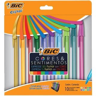 Canetas Coloridas Bic Cores e Sentimentos Kit 10 Cores Vibrantes, Esferográfica Média de 1.2mm Escrita Suave Vibrantes