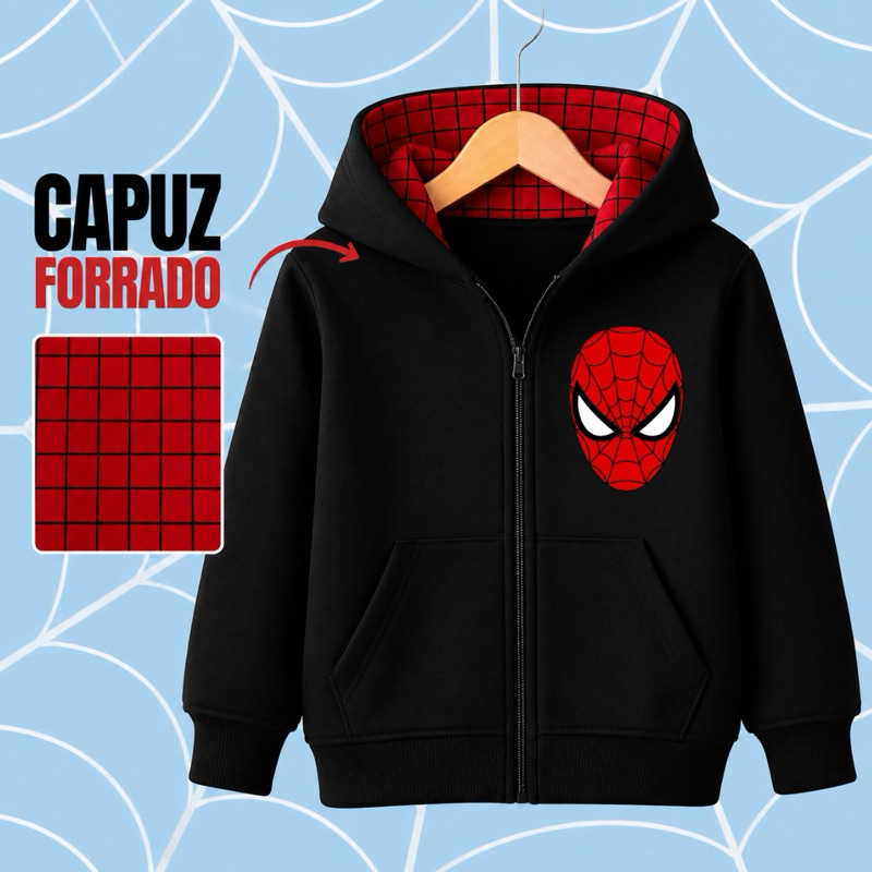 Moletom Infantil Zíper com Bolso Canguru e Capuz Forrado Menino Menina Inverno