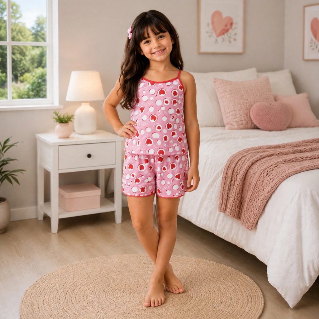 Short Doll Infantil Feminino Pijama Confortável Roupa de Dormir para Menina