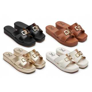 Tamanco Feminino Plataforma Alta Slide H Fivela Dourada com Strass Confortável