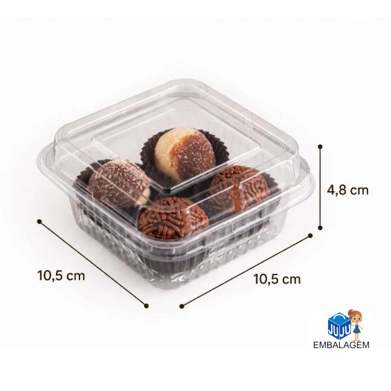 Embalagem Bolo Brigadeiro Doces JF650 Cristal Transparente 10,5x10,5 Tampa Articulada 200ml- JF Pack