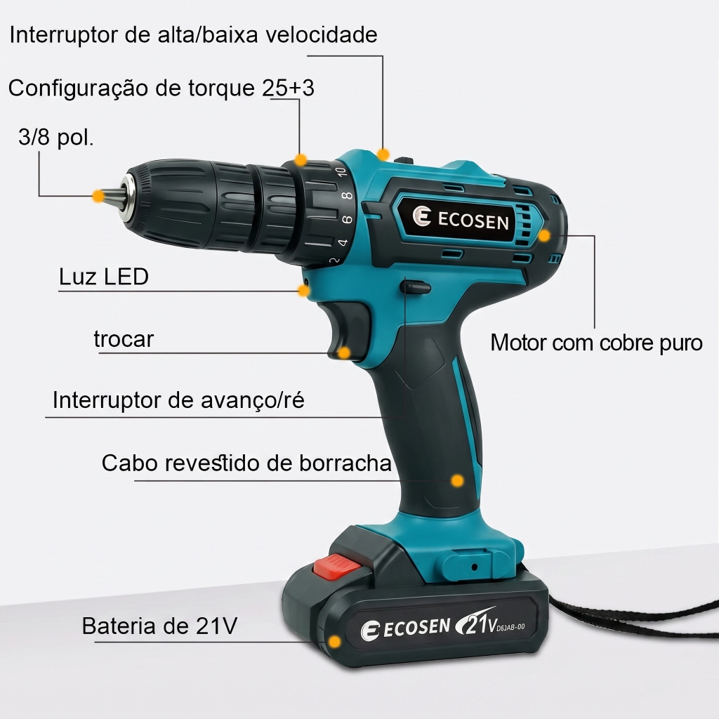 Furadeira de Impacto Sem Fio 21V Bivolt com 2 Baterias — foto 3