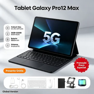 【Teclado e mouse grátis】Tablet Galaxy Pro12 Max 11,6 polegadas HD 16 GB + 512 GB 8800 mAh Android 5G