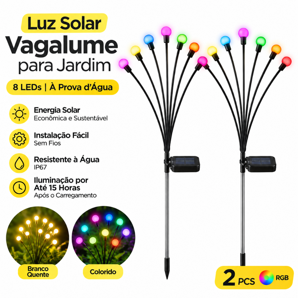 Kit 2 Luzes Solares Piscando De Natal Jardim Spit Firefly 8 Leds