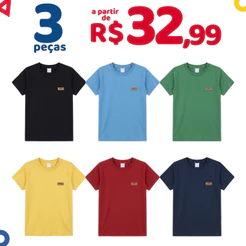 Kit 3 Camisetas Básicas Menino Verão Manga Curta Sortidas Infantis 1 ao 14