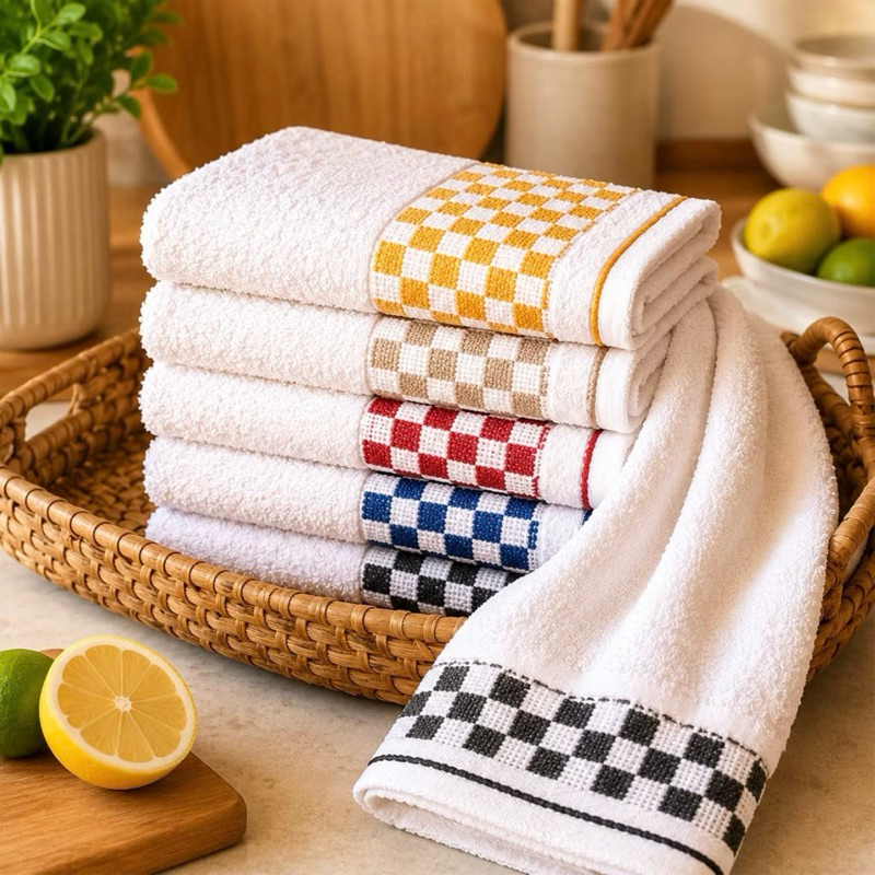 Kit 5 Panos de Prato Copa Premium Jacquard Atoalhado Toalha De Cozinha 45x70cm 100% Algodão