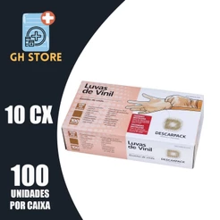 KIT 10CX Luva Vinil Transparente Cx 100Uni Descartavel Procedimento Uso Profissional P/M/G