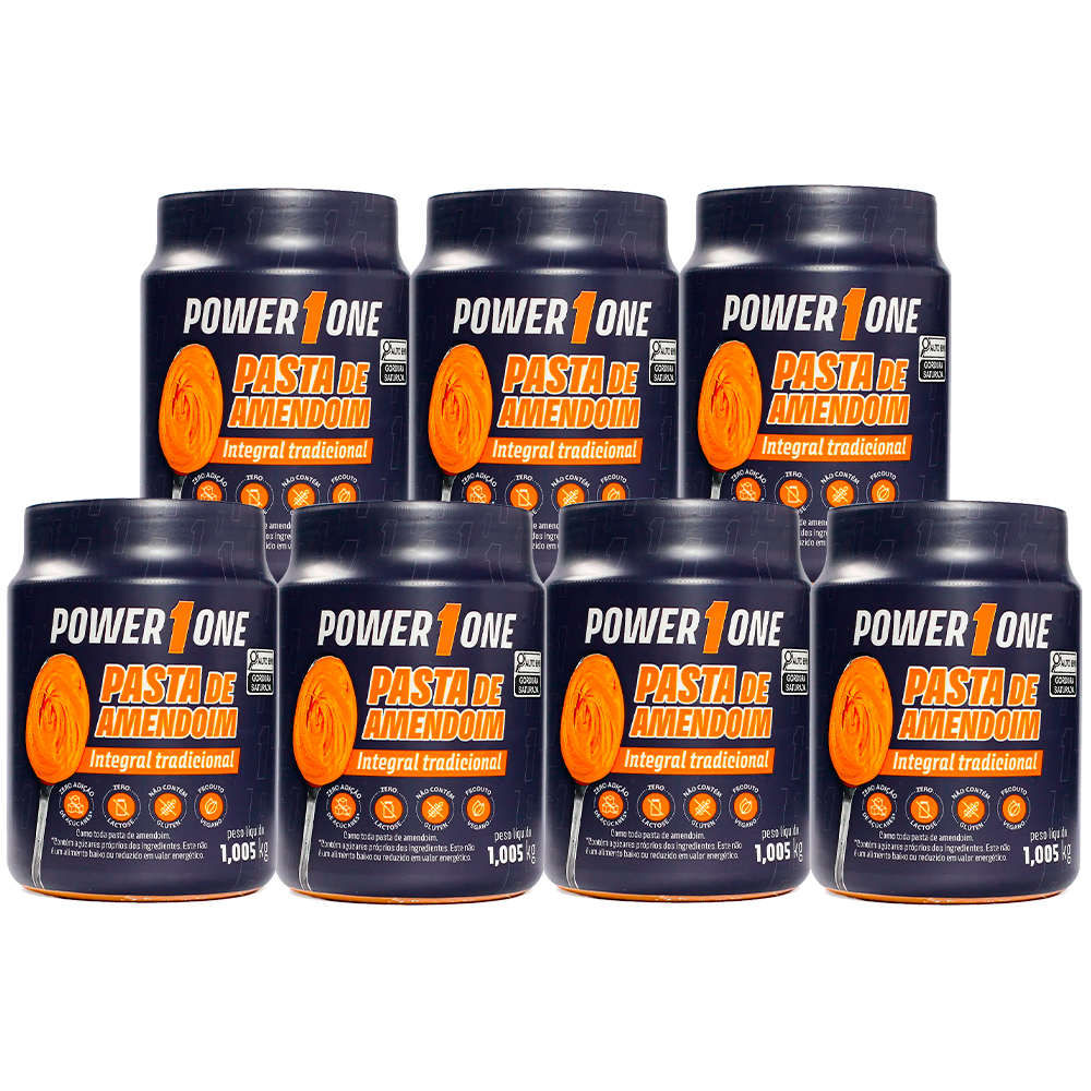 Kit 7 Potes Pasta de Amendoim Integral 1kg Power One Vegana Sem Glúten — imagem 2 de 2