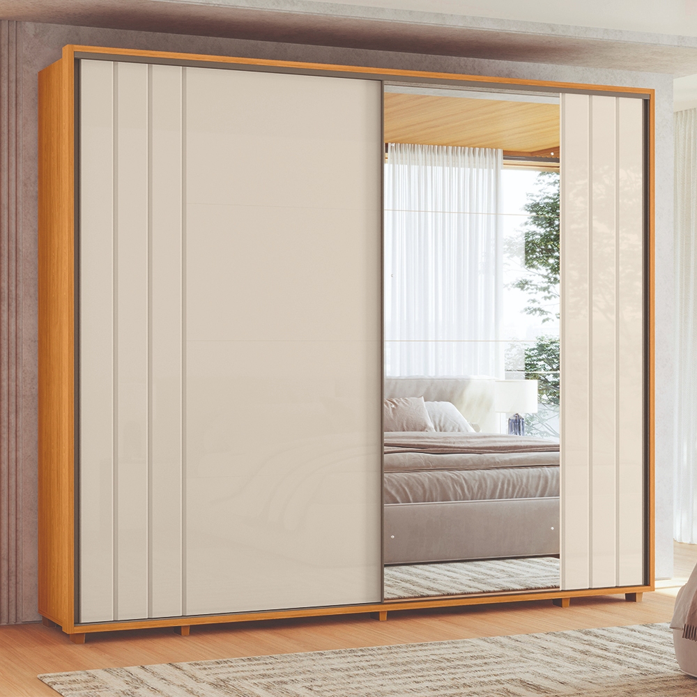 Guarda Roupa de Casal 2 Portas Correr Com 1 Espelho 278cm Dali Madetec