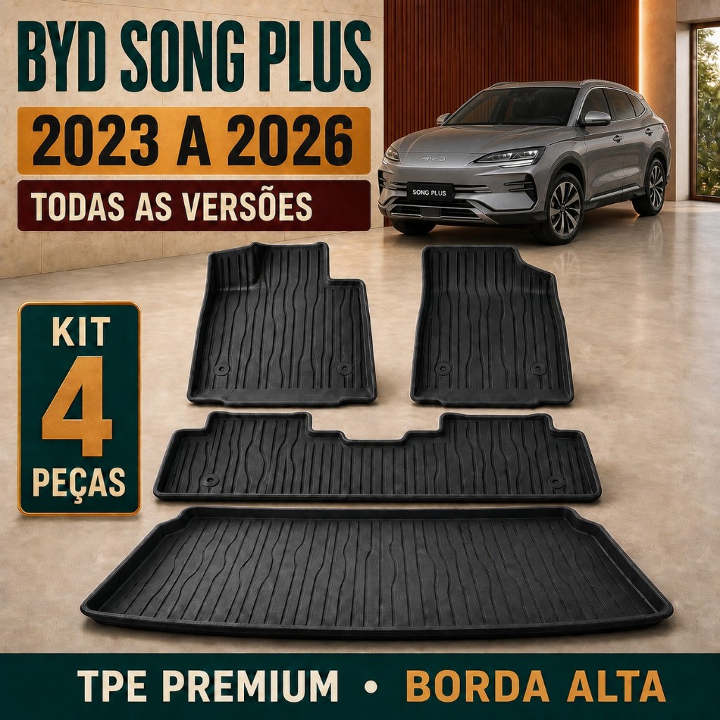 Jogo De Tapetes Com 4 Peças Premium Bandeja Borda Alta Borracha Tpe 3D Para Byd Song Plus 2022-2026