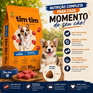 Ração Tim Tim Cães Filhotes 10,1kg Carne Desenvolvimento Saudável Todos Os Portes