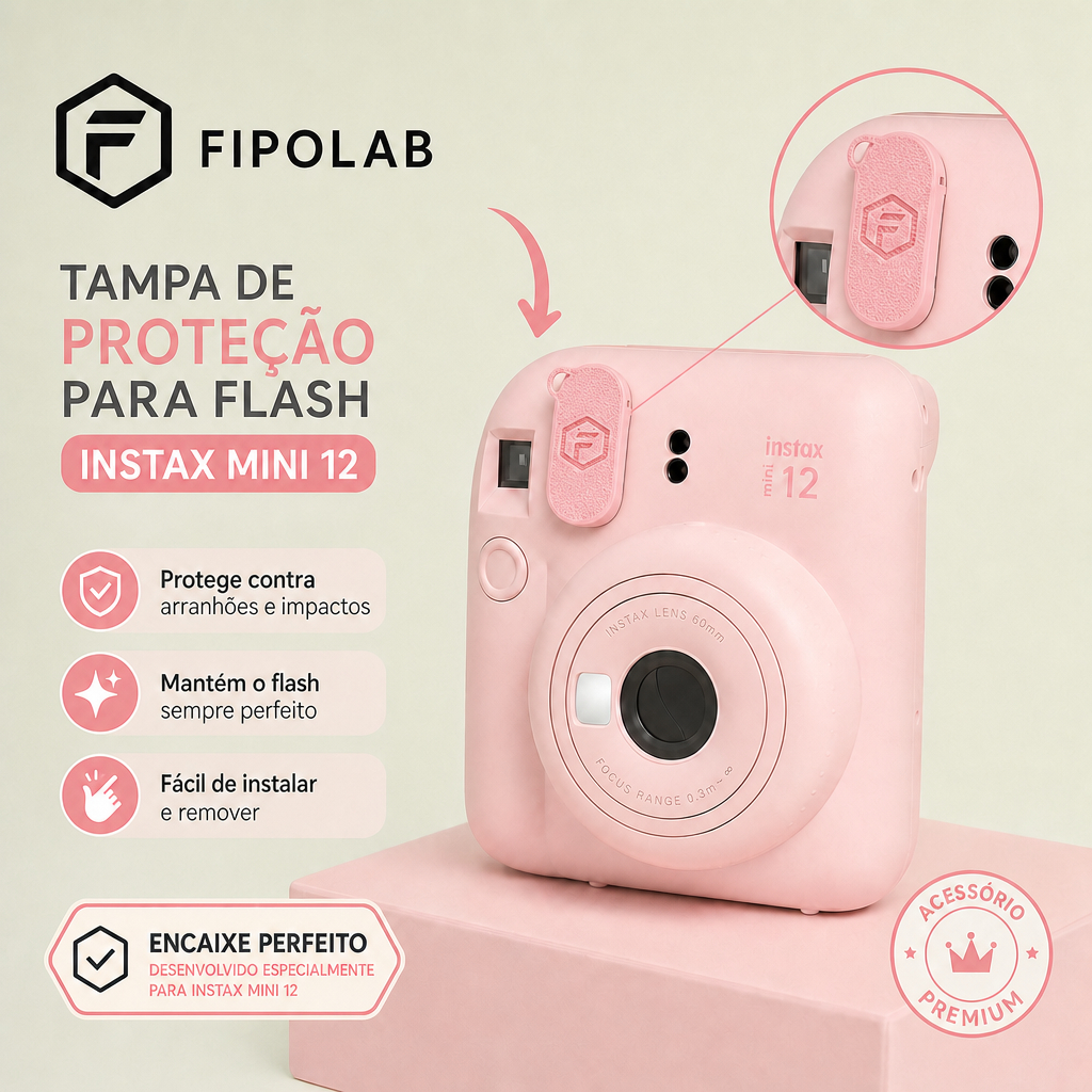 Kit 2x Tampa Flash Fujifilm Instax Mini 12 | Anti Estouro | Protetor