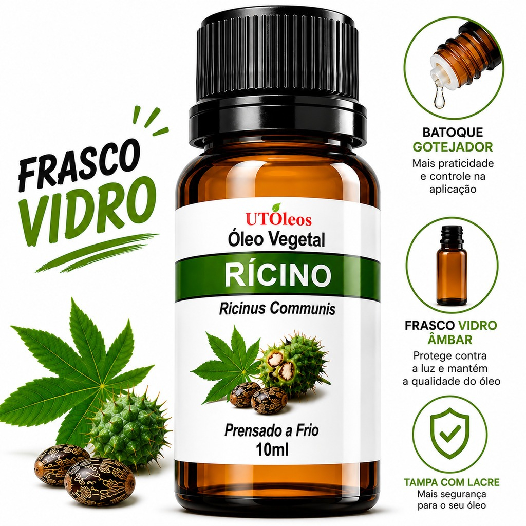 Óleo Vegetal Rícino 10ml Ricinus Communis Capilar Corporal Cabelo Barba Sobrancelha Cílios Unhas