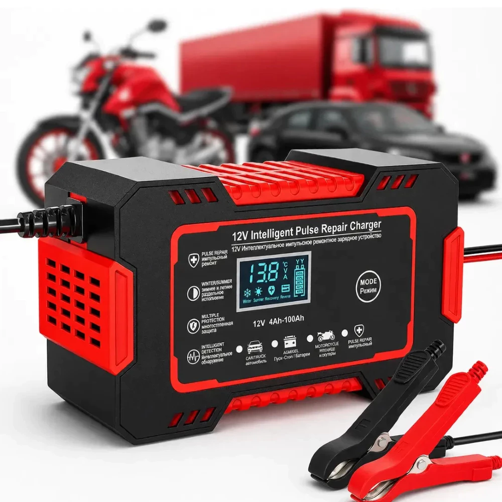 Carregador de bateria 12V automotivo inteligente com Display Digital Automático Energia Reparação Puls