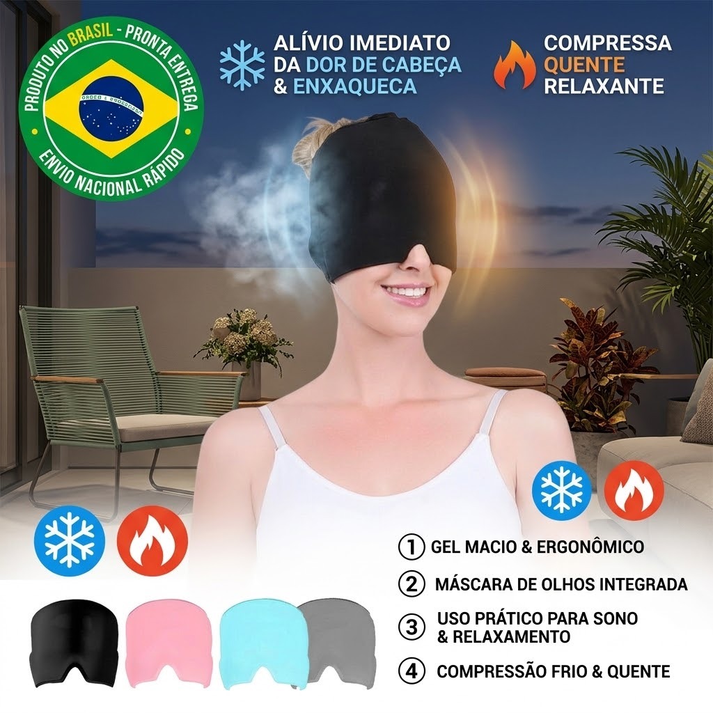 Touca Termica Para Dor De Cabeca E Enxaqueca Compressao Quente E Frio Gel Macio Mascara De Olhos Sono Dormir Pratico
