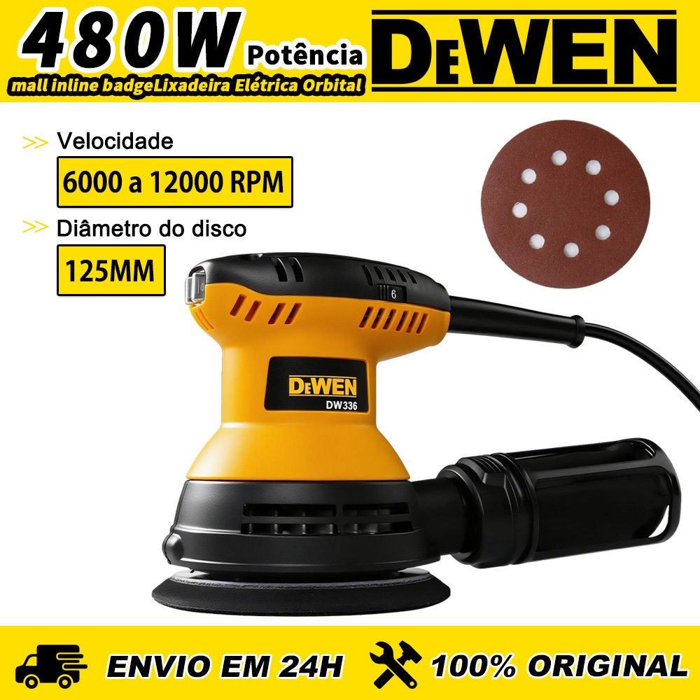 Lixadeira Elétrica Orbital Roto Professional 480W com Coletor de Pó 12000RPM lixa e Disco de Lixa 125mm【127v/220v】