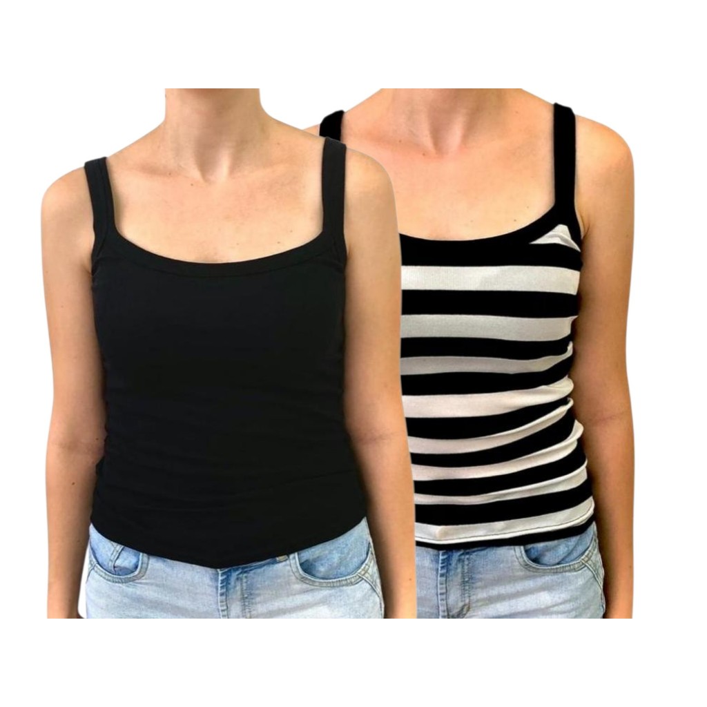 Kit 2 Regata Alcinha Feminina Básica Estilosa Confortável Primavera Verão