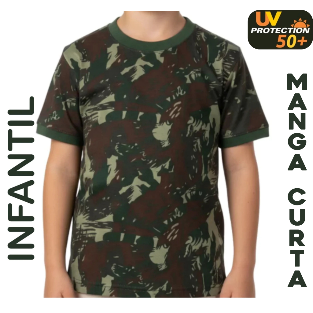 Camiseta Infantil Camuflada – Malha PV Premium, Toque Macio