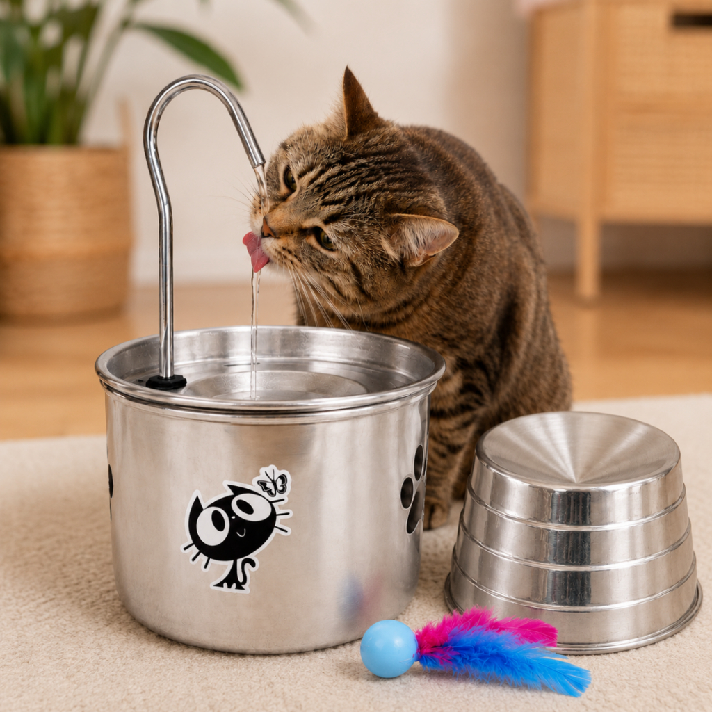 Bebedouro P/ Gato + Comedouro Ergonômico - BIVOLT