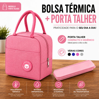 Kit Bolsa Térmica  Para Marmita Lancheira Viagem + Porta Talher