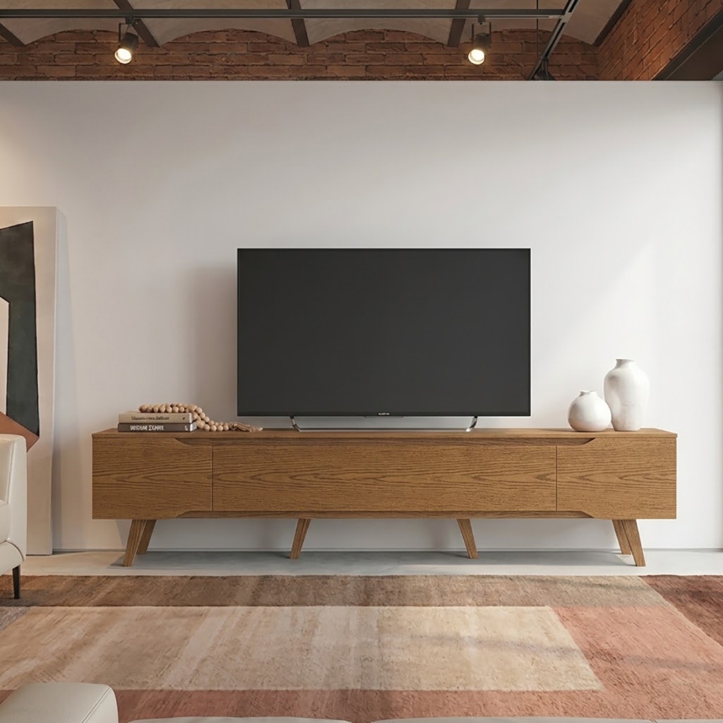 Rack Retrô para TV até 70 Polegadas 2,20mt Shop Cedro – Design Moderno e Alta Qualidade