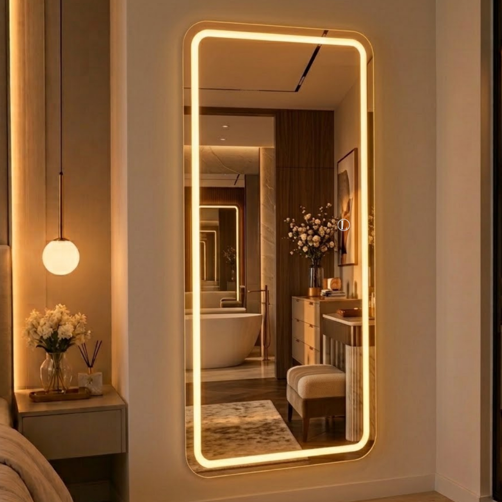 Espelho Lopazzi Com 3 Tonalidades de Led Jateado 170x70cm Para Closet,Hall,Lavabo,Sala de Estar,Quarto, Salão de Beleza