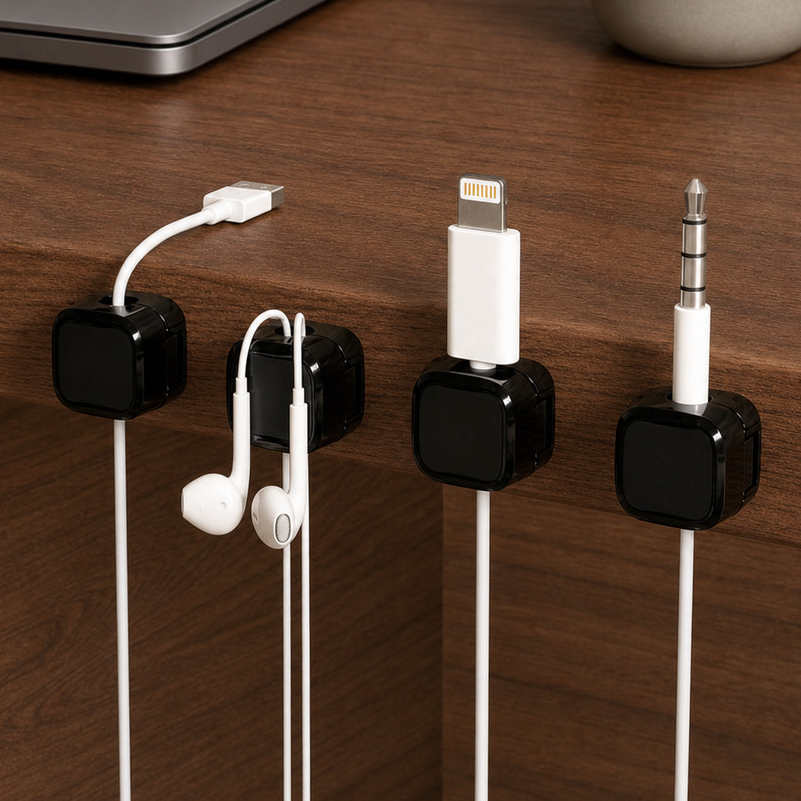 Organizador Magnético de Cabos e Fios para Mesa Celular Kit 3 ou 6 Unidades