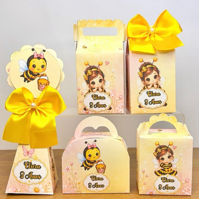 Kit Festa Personalizado Abelhinha | Lembrancinhas Infantil Menina | Caixinhas Personalizadas Aniversário
