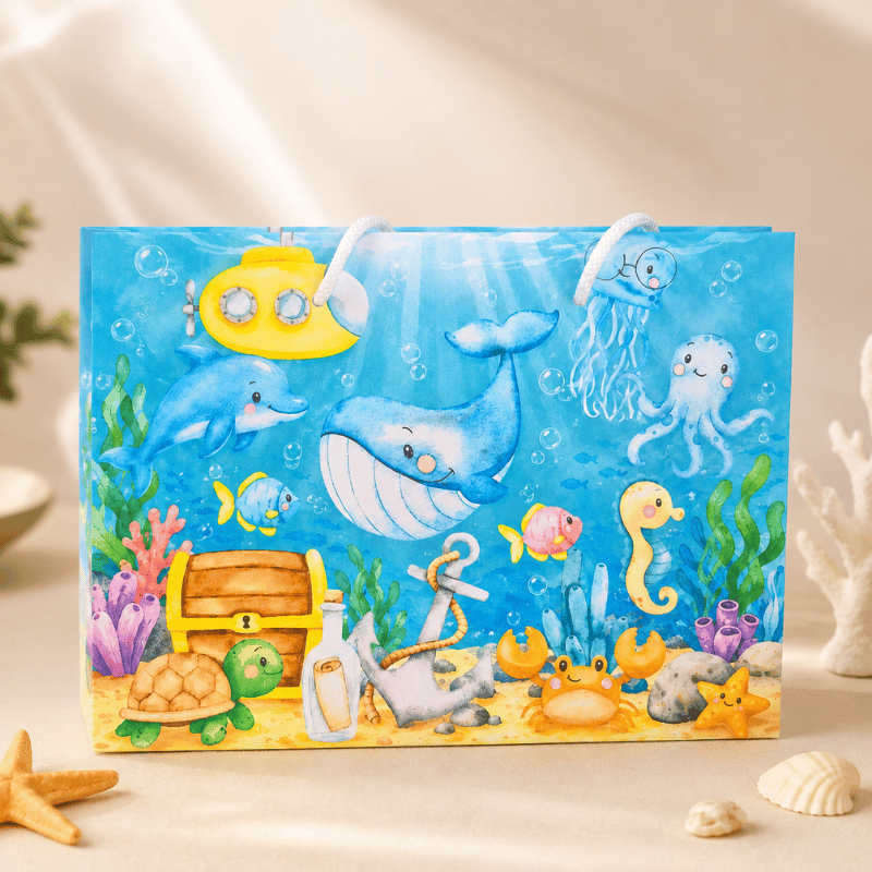 ENVIO RÁPIDO - Sacolinha Personalizada Fundo do Mar menino | Sacolinha Festa Fundo do Mar | Lembrancinha Aniversário