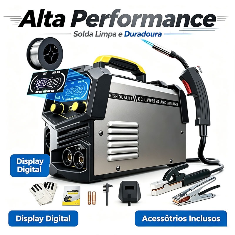 Máquina de Solda Inverter JMJN 3 em 1 MMA MIG TIG Bivolt Portátil Tela LCD Kit Completo de Acessórios