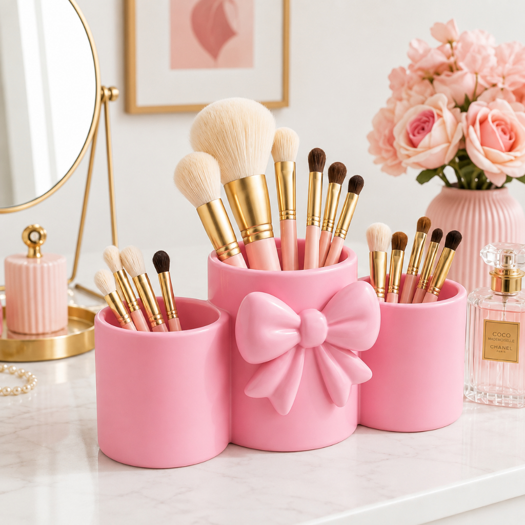 Organizador de Maquiagem Multiuso Laço para Cosméticos Pincéis e Acessórios de Beleza