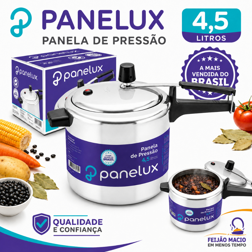 Panela de Pressão Panelux Classic 4,5L Durabilidade e Segurança Alto Brilho A Mais Vendida Do Brasil